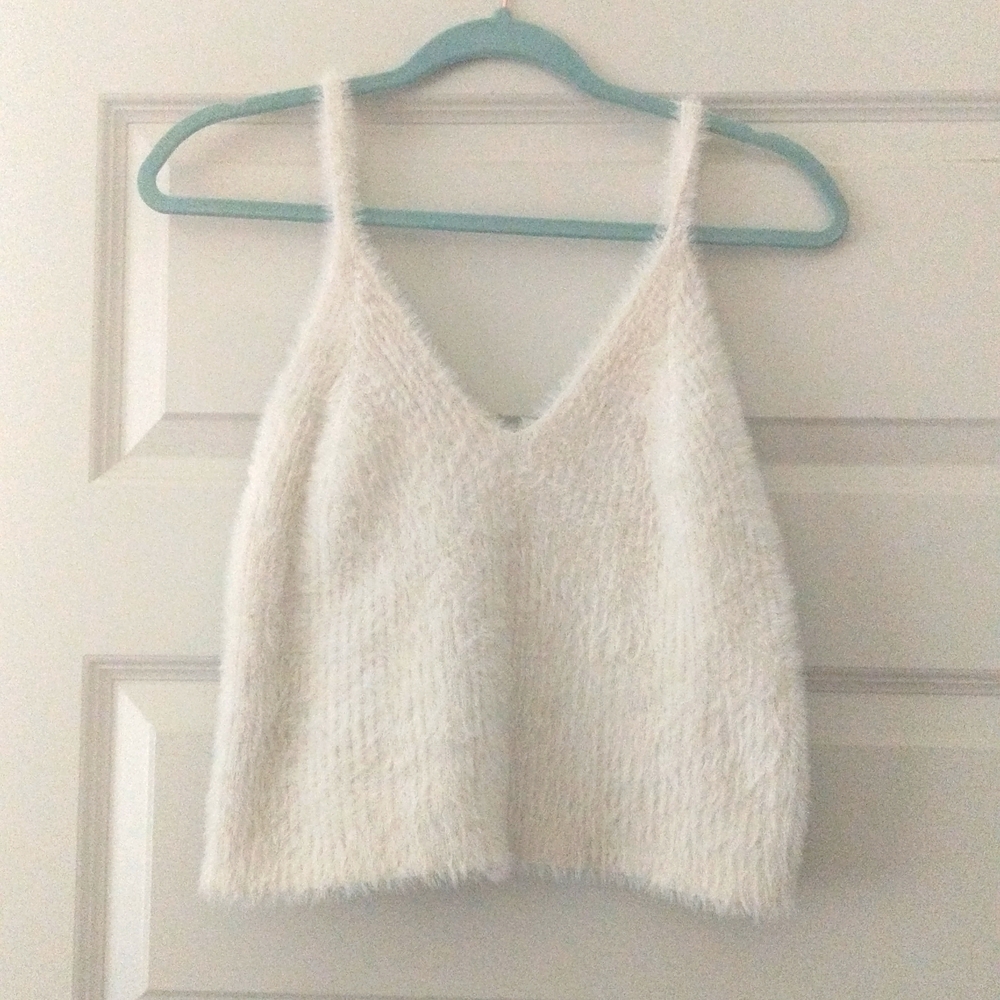 New Lush White Faux Fur Camisole